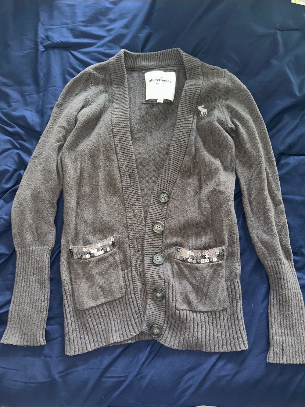 Abercrombie & Fitch Brown Sequin Pocket Cardigan